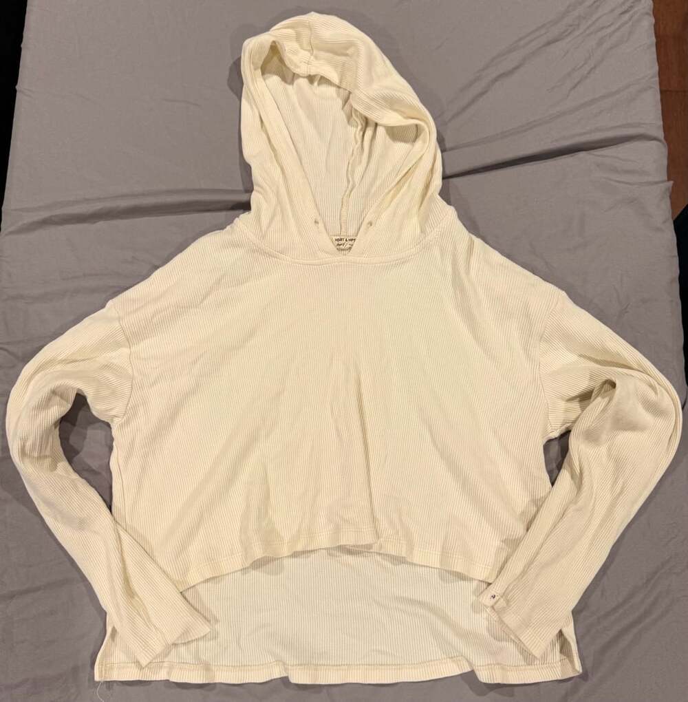 Heart & Hips Cream Waffle Knit Cropped Hoodie Size M JH37242L